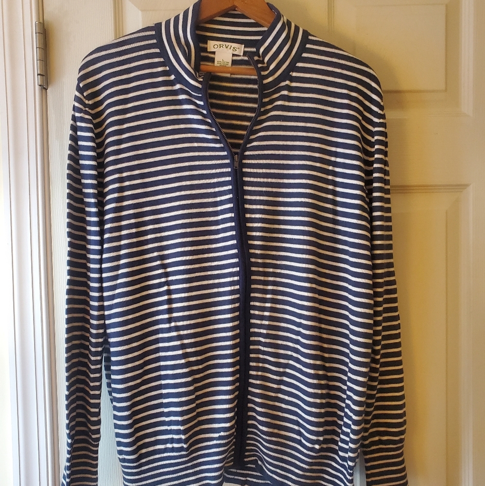 Orvis Navy & white striped zip up